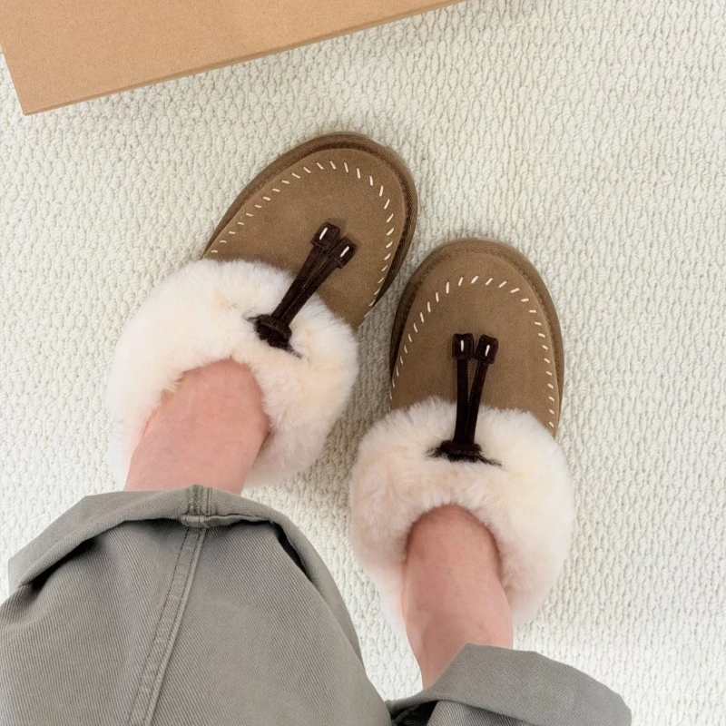 Women's Furry Mule Slippers Faux Suede Fur Lined Slip‑On Round Toe Warm Winter Outdoor Casual Plush Slides Shoes Size 35‑40