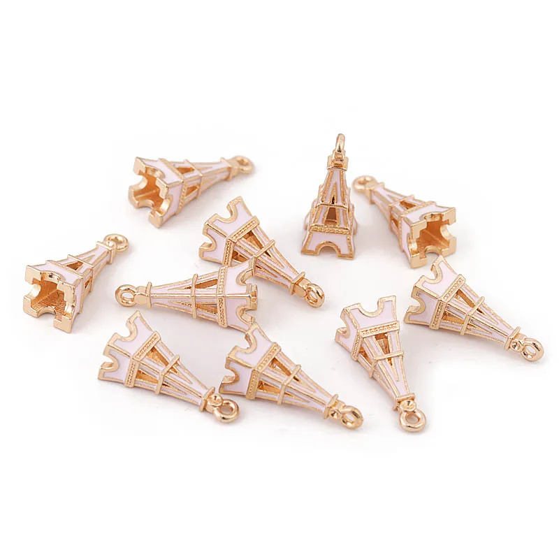 10pcs/Lot Colorful Openwork Eiffel Tower Enamel Charms for Jewelry Making Accessories Alloy Pendant DIY Bracelet Necklace