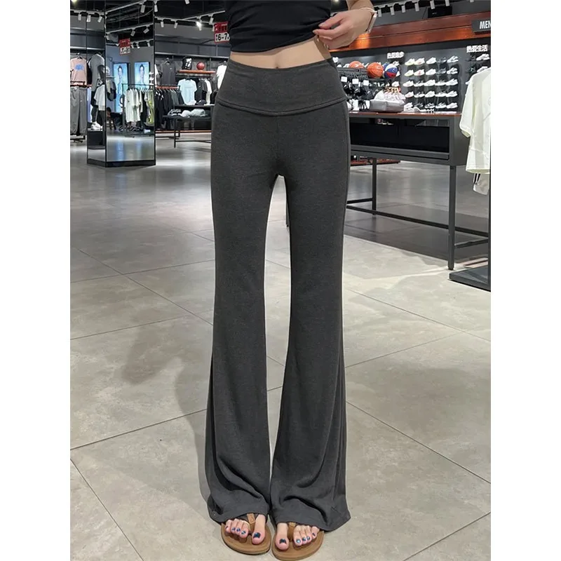 Gray Flared Sweatpants American Retro Bootcut Yoga Pants Streetwear High Waist Casual Lounge Trousers