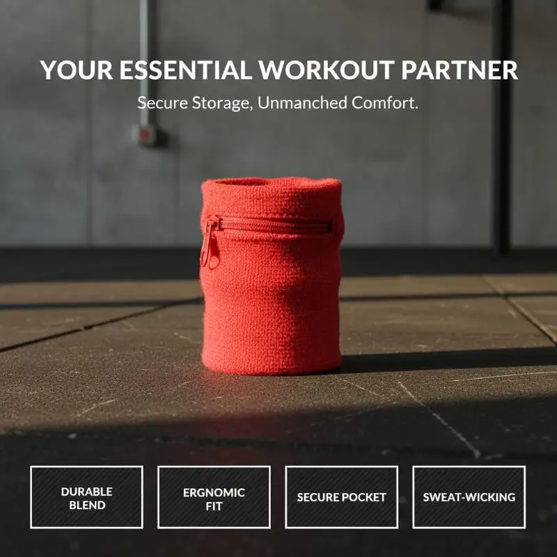 Zipper Wrist Wallet Sweat Wristband Coin Key Storage Sweat Absorbent Wrist Guard For Running Gym Sports Outdoor Workout