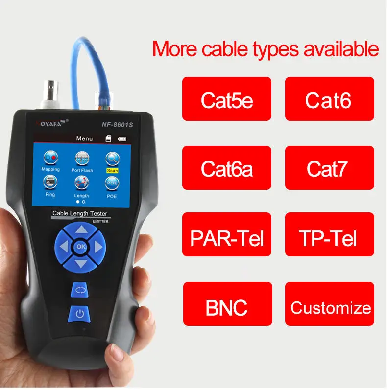 Zefan penguji kabel jaringan Tdr multifungsi, Tester dengan fungsi Poe/pin/port Flash