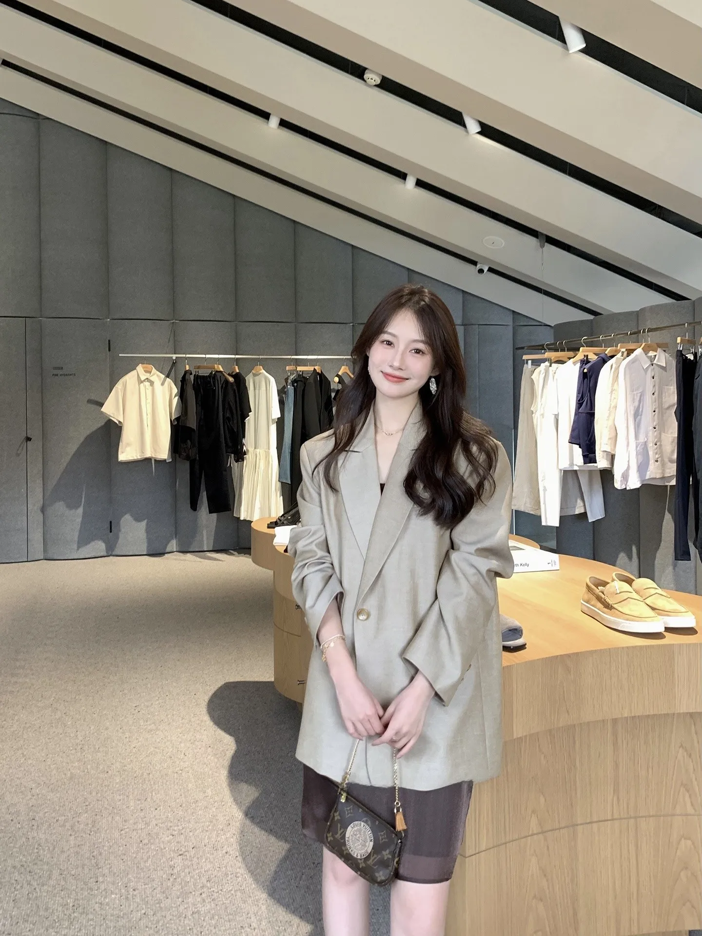 

Early Autumn Loose Wide oulder One Button Silk Linen Suit Jaet Simple Sle Women's Commute Long Sve Regular Length