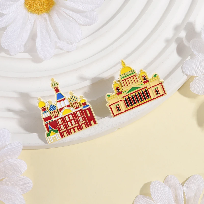 2-9Pcs/Set Russian Collect Enamel Pins Brooch Russian Patriotic Flag Art Architecture Church Ethnic Costume Culture Brooch Badge