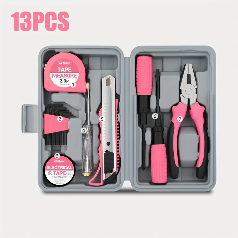 Conjunto de ferramentas manuais para casa, 24 peças, kit de ferramentas manuais com caixa de ferramentas de plástico, caixa de armazenamento usada para reparo de carro e reparo doméstico