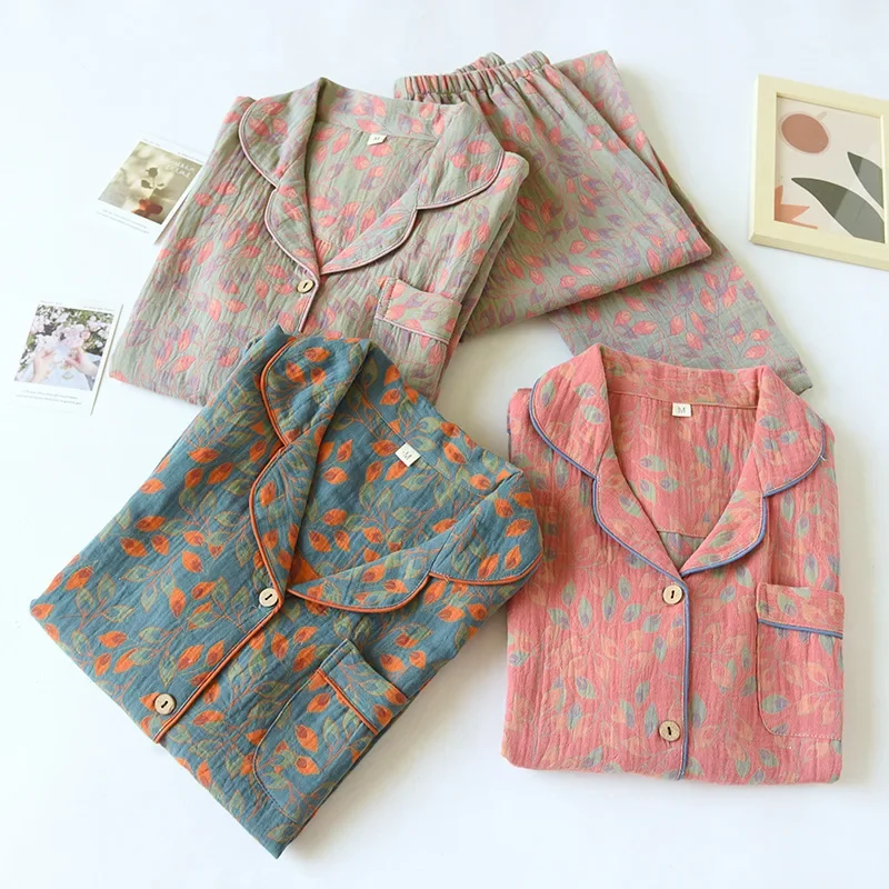 2026 Spring and Autumn New Women\'s Pajamas Long Sleeve Long Pants Two Piece Set 100% Cotton Large Casual Printing Homewear Set