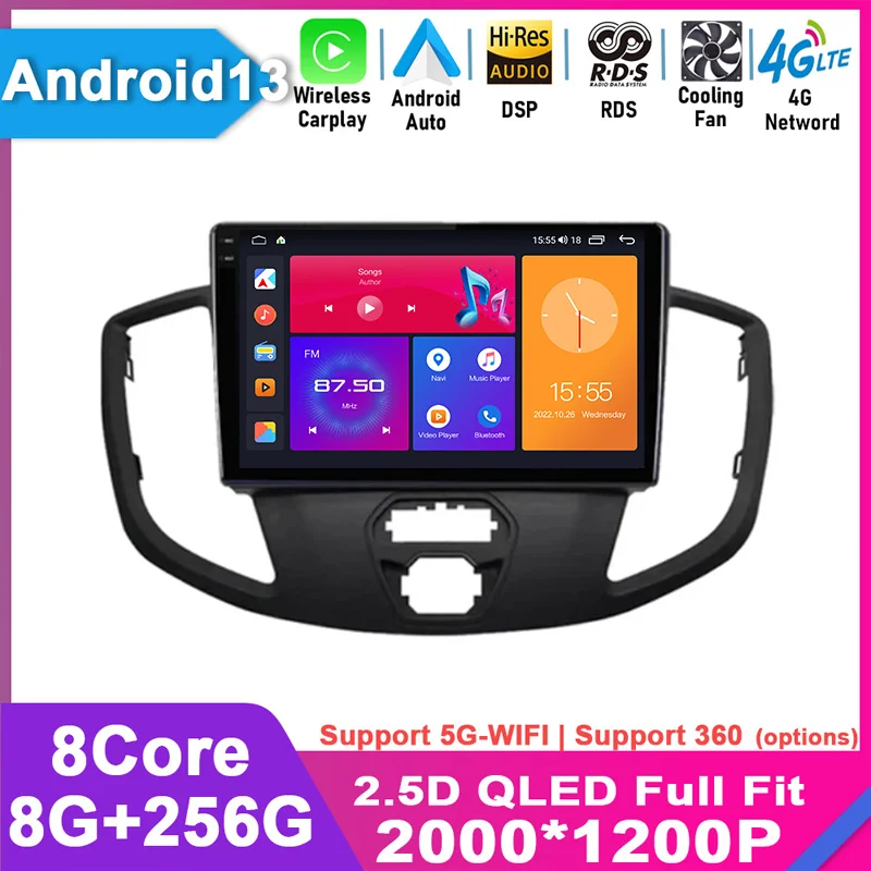 Car Radio For Ford Transit 2018 2019 2020 Multimedia Player Android 13 Auto Carplay Stereo GPS Navigation Head Unit 2 Din DVD