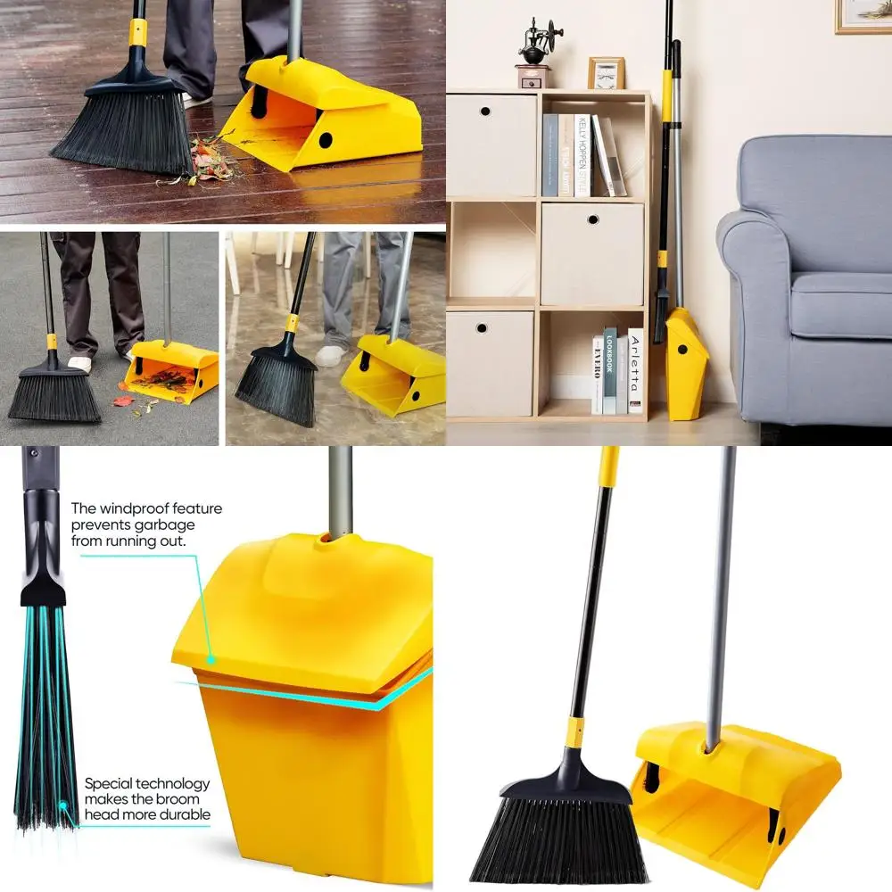 

Windproof Broom and Dustpan Set for Indoor & Outdoor Use: Ideal for Home, Office, Pet Hair, and More
