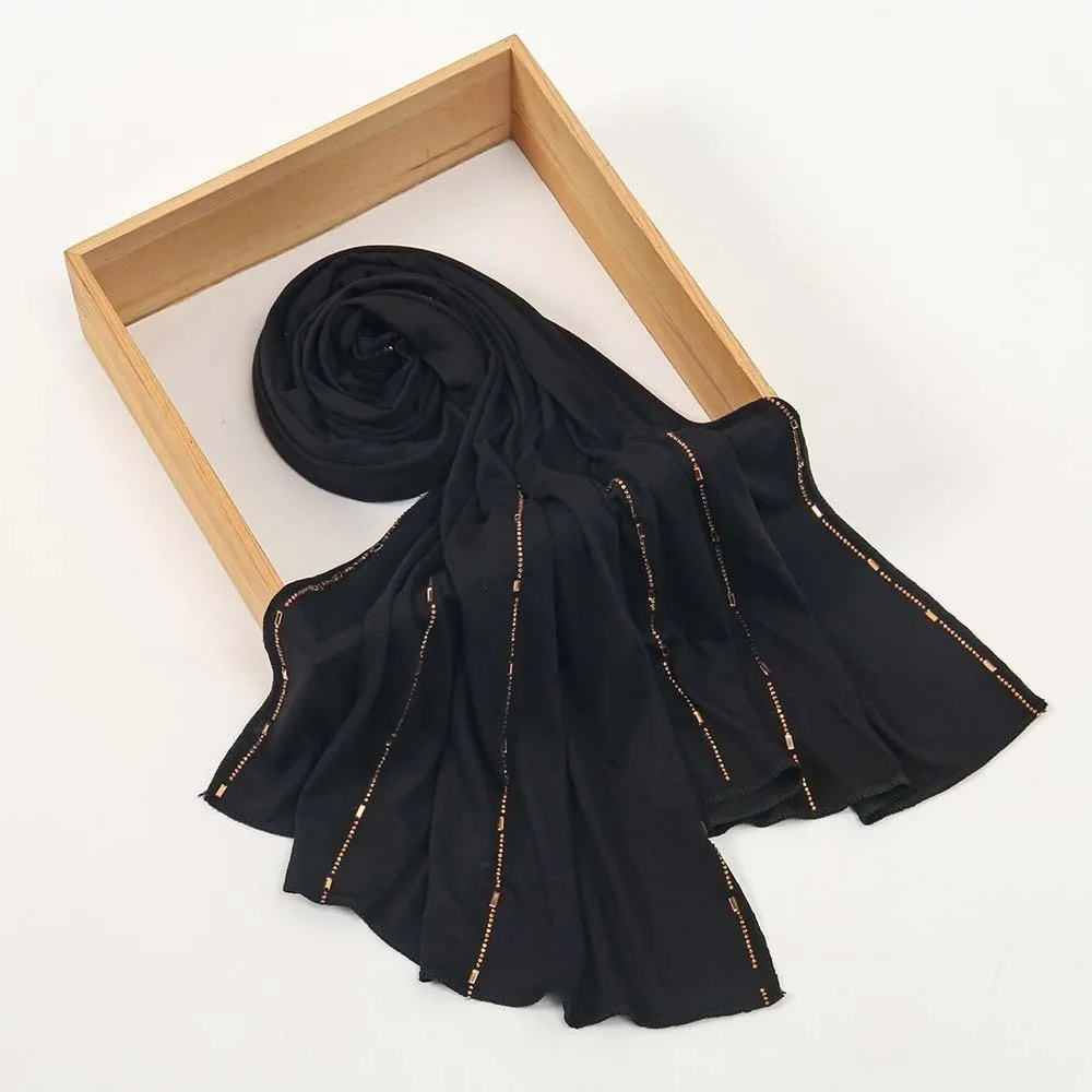 

Elastic Colorful Beaded Headscarf Hijab Breathable Printed Tail Turban Indian Style All-match Chiffon Large Shawl Gifts