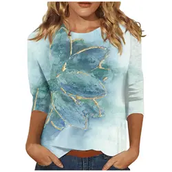 Women's T-shirt 3d print art floral print casual long sleeve round neck regular tops daily print pink, spring and autumn t-shirt