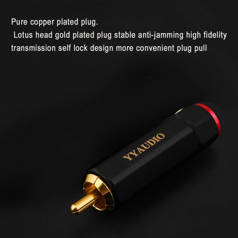 Conector de Audio YYTCG de Cobre Puro Chapado en Oro, Enchufe RCA con Bloqueo Automático, Terminal Lotus sin Soldadura, Cable de Calentamiento, Conector DIY