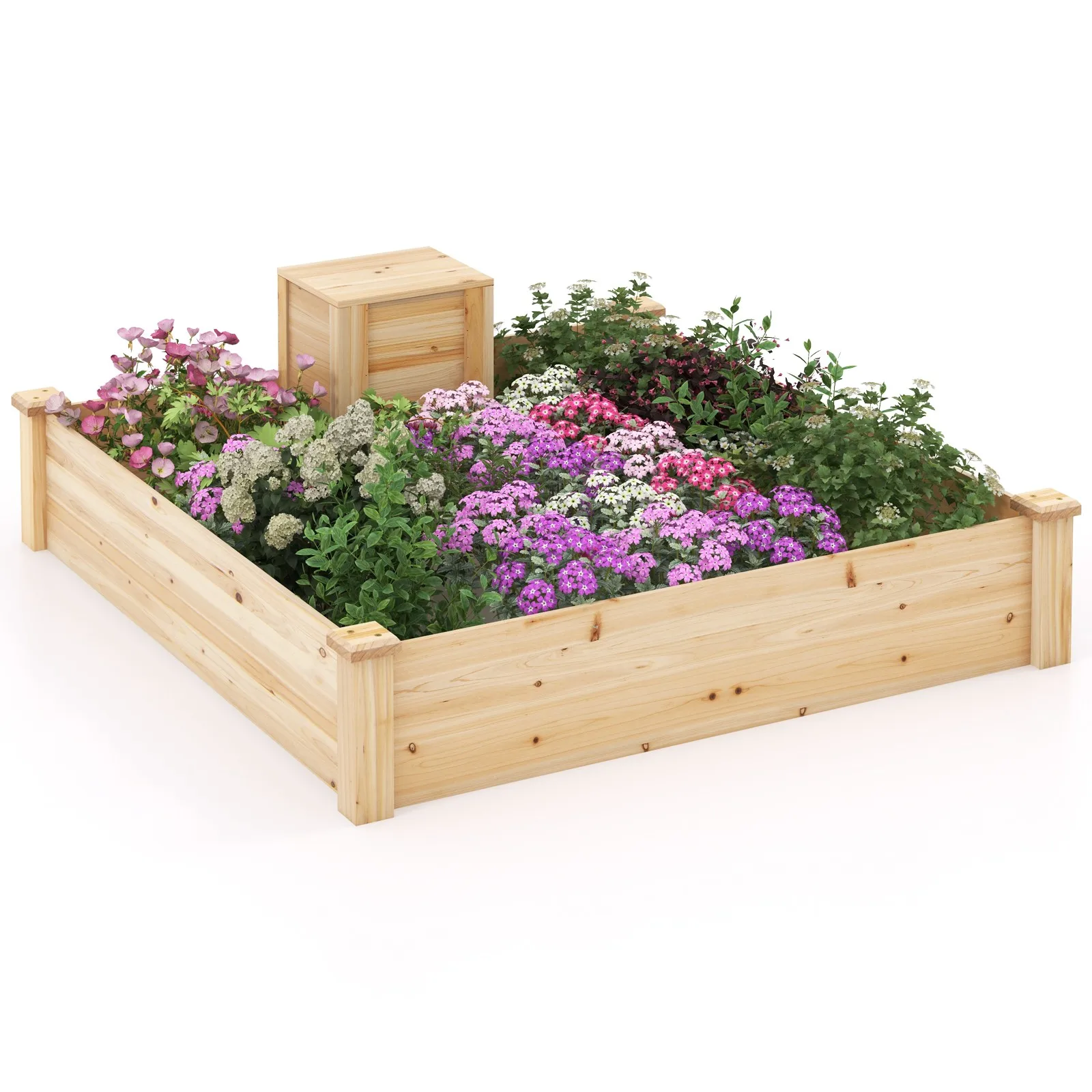 

49" x 49" x 10" Raised Fir Wood Garden Bed Open Base Garden Bed w/Composting Bin