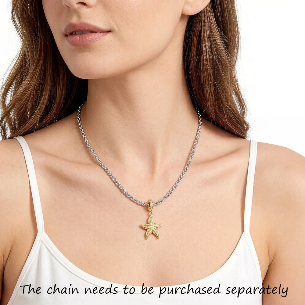Colgantes de estrella de mar dorada para mujeres y hombres, joyería oceánica de Plata de Ley 925 de moda