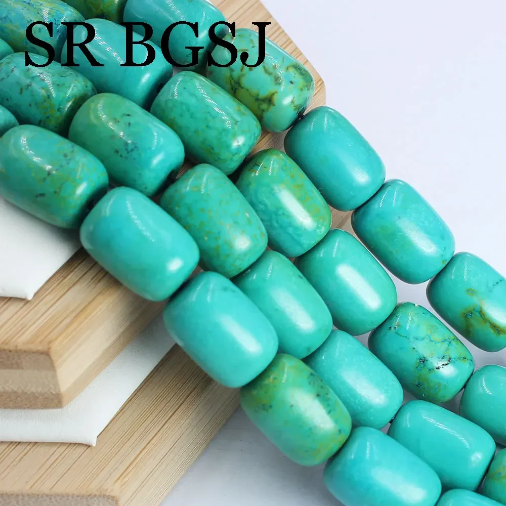 

13x18mm Vintage Big Column Green Turquoise Drum Loose Spacer Natural Stone Beads 15''