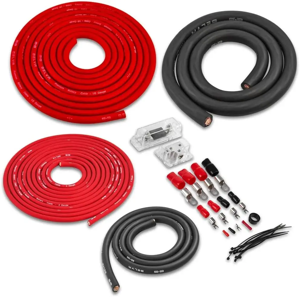 

1/0 Gauge CCA Dual Amplifier Wiring Kit 3000W RMS Power & Ground Cables, No RCA