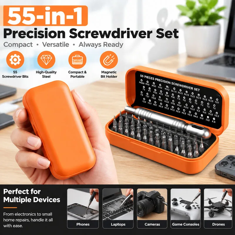 55 In 1 Magnetic Precision Screwdriver Multi Specification Batch Head Digital Product Maintenance and Disassembly Tool Set.