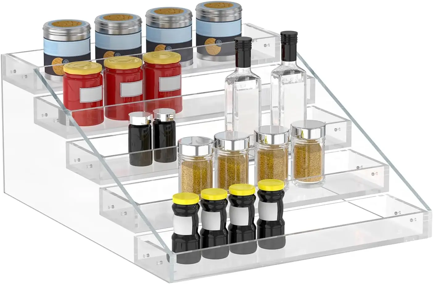 

5-Tier Acrylic Spice Rack, Vertical Seasoning Organizer for Counter, Cabinet & Pantry, Clear Storage Shelves