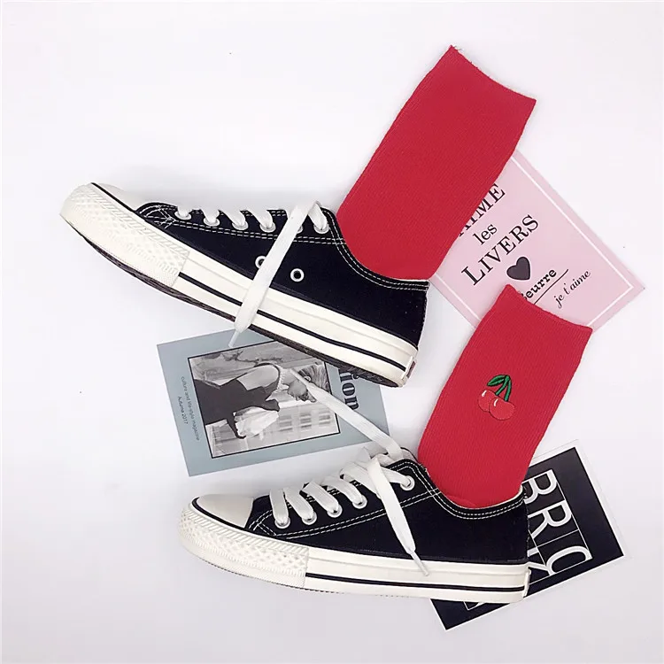 Women Adult High Cut Cartoon Fruit Pattern Breathable Cotton Medium Thickness Socks for Daily