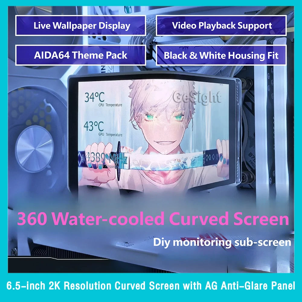 6.5 Inch Flexible AMOLED Curved Display – 2K Secondary Screen for Custom PC Case Monitoring