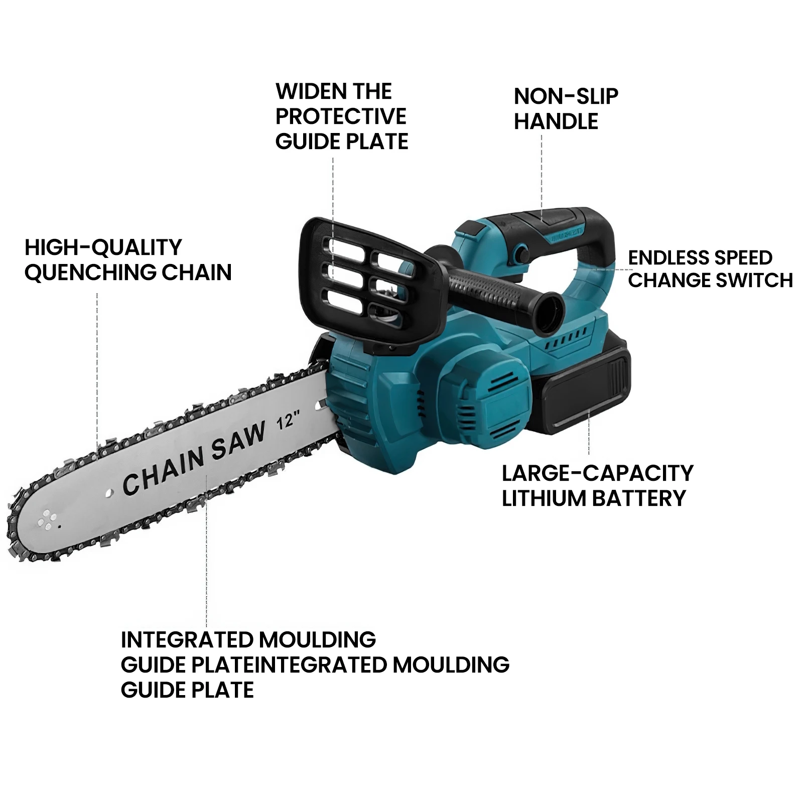 1500W Bürstenlose 12-Zoll-Elektrokettensäge, kabellos, für Holzbearbeitung, Handwerkzeug, Gartenwerkzeug, kompatibel mit Makita 18V Akku – Detail 7