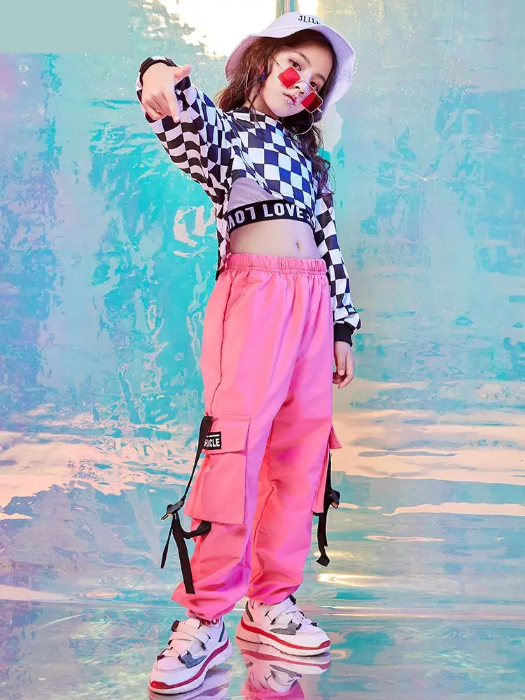 Pantaloni Cargo tattici costumi di danza Jazz abbigliamento abiti da palcoscenico bambini vestiti da ballo Hip Hop per ragazze felpa cropped Tops