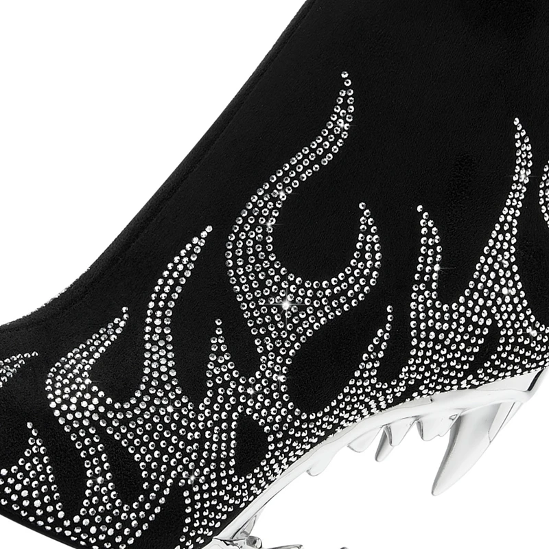 Kaky's New Water Diamond Flame Pointed Super High Heel Shaped Heel Wolf Teeth Tiger Teeth Women's Short Boots and Women's Boots