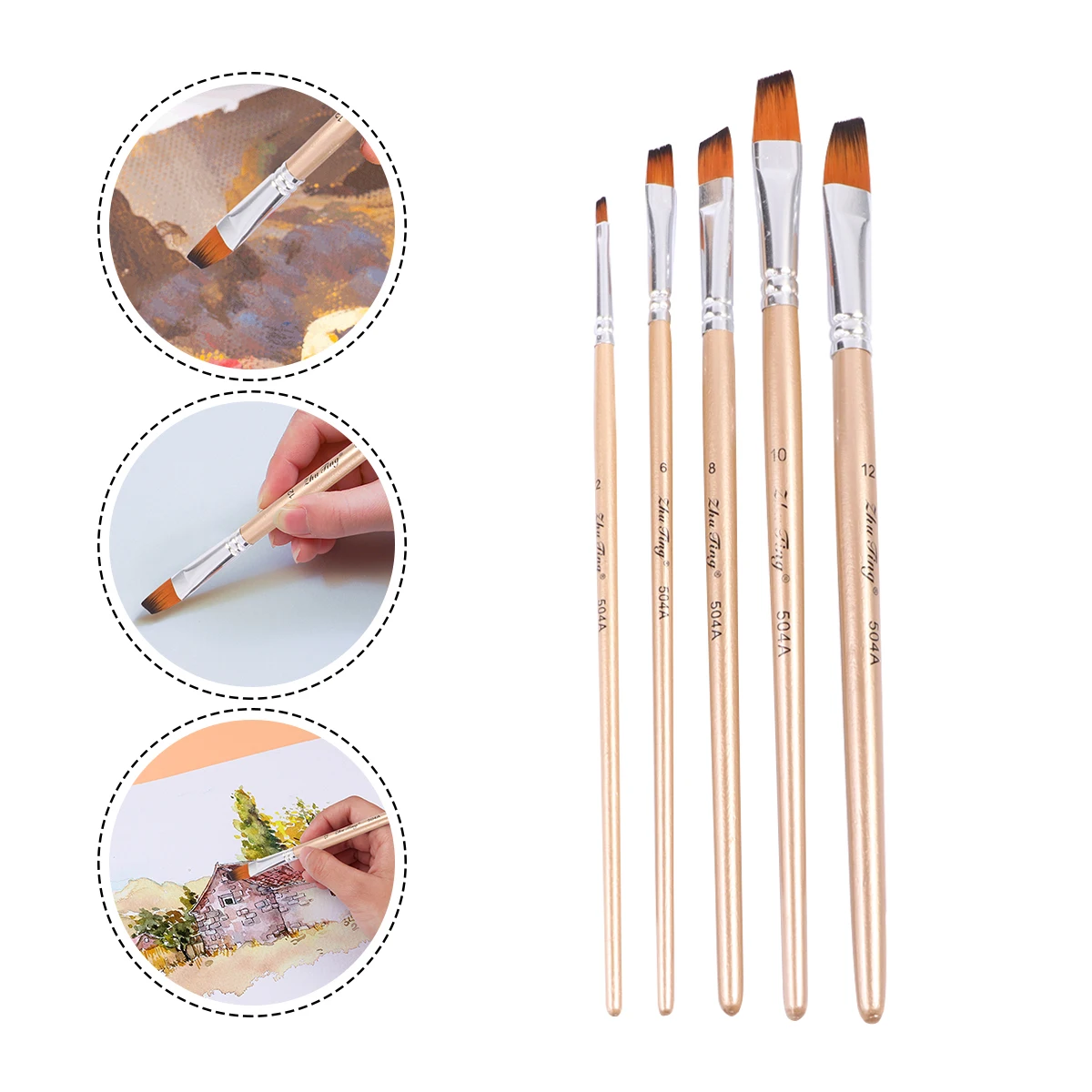

5pcs Multi-Function Nylon Paintbrush Set Rose Gold Round Head For Watercolor Oil Painting Professional Artist Brush Kit Durable