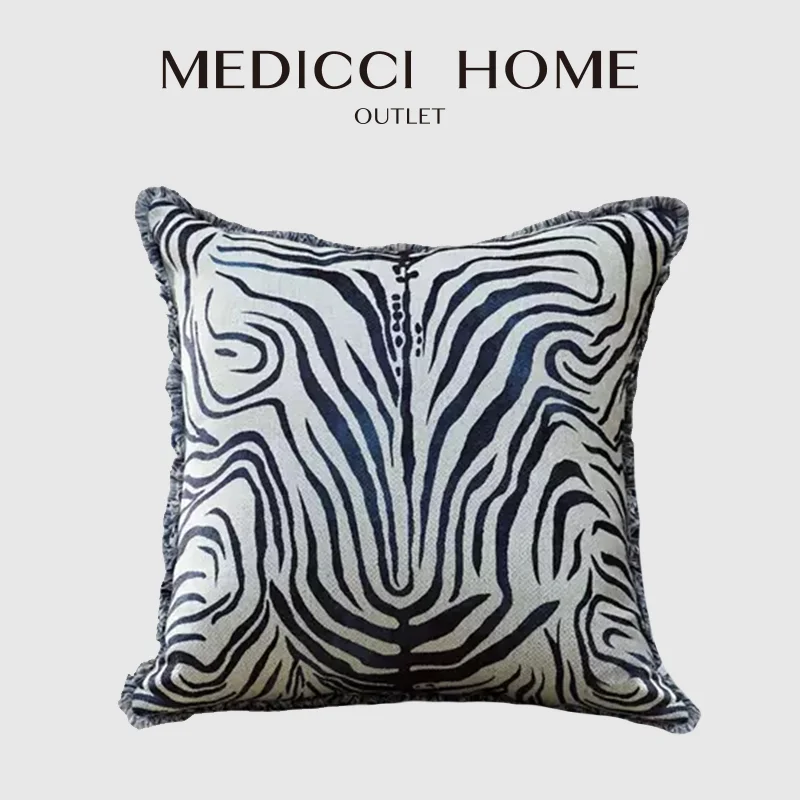 Medicci Home Curly Zebra Stripes Decorative Square Cushion Cover Luxury Fringed Pillowcase 45x45cm For Living Room Sofa Couch
