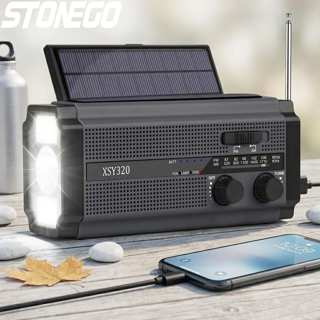 

Портативное солнечное радио AM/FM с ручным динамо-генератором, 5000 мАч, LED-фонарик, сигнализация SOS, для кемпинга и походов