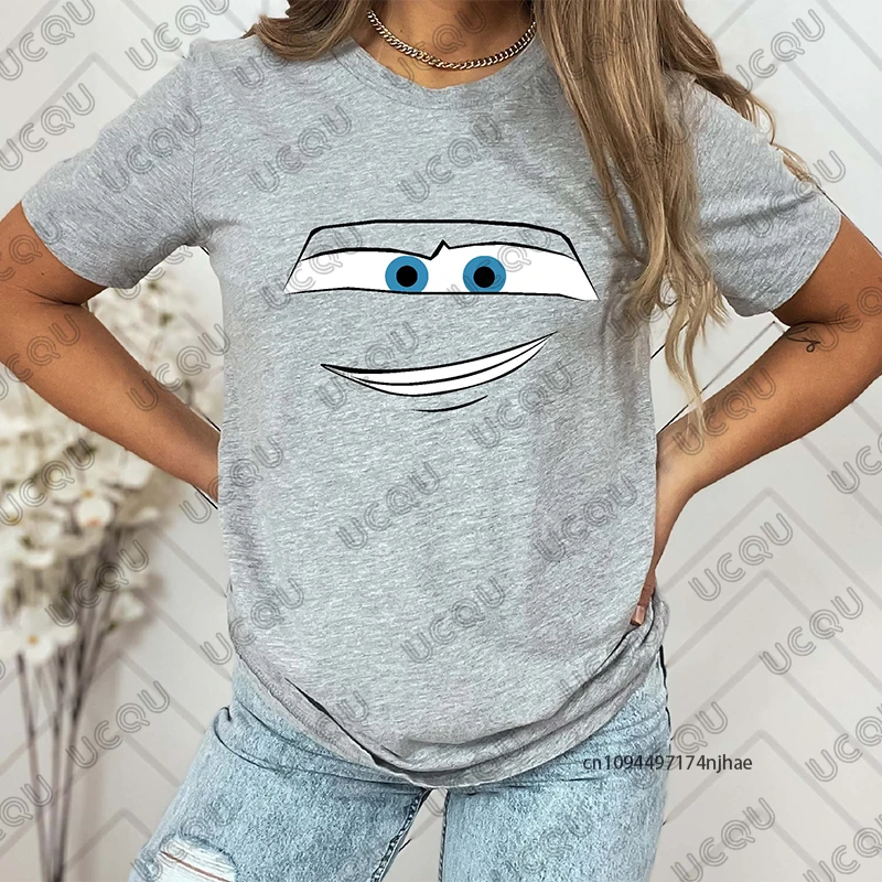 2026 سيارات البرق ماكوين طباعة المرأة القطن تي شيرت الصيف قصيرة الأكمام س الرقبة تيز عادية خمر المتضخم الأزواج القمم