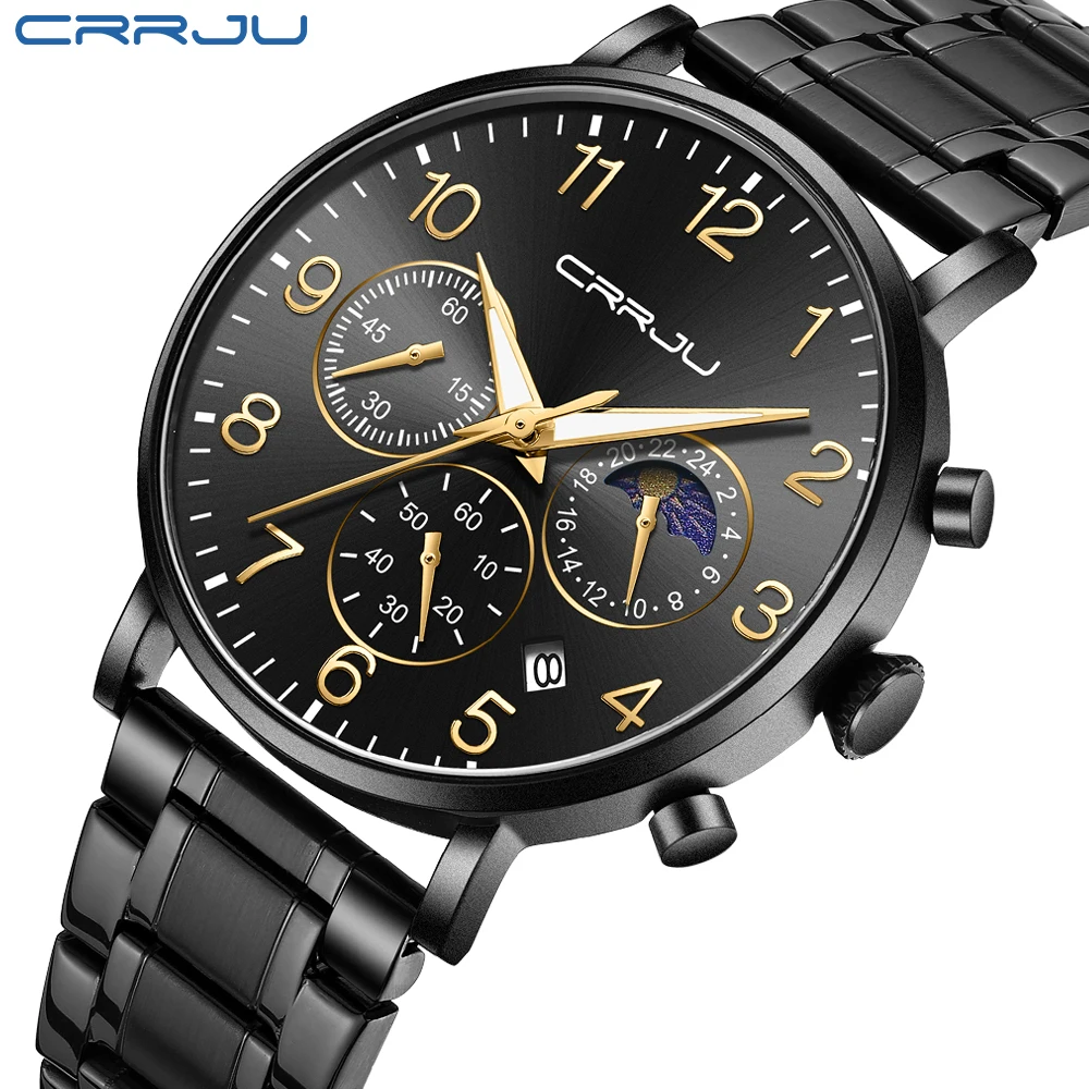 

CRRJU Brand Luxury Men Watches Business Stainless Steel Quartz Wristwatch Male Calendar Luminous Casual Watch reloj hombre