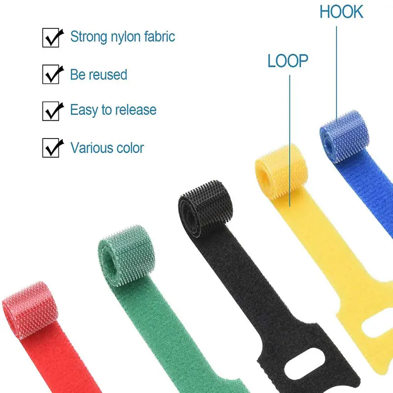 10/20Pcs Cable Ties Wire Reusable T-type Cord Organizer Wire Fastener Straps Colored Nylon Hook Loop for Computer Data Cable Tie