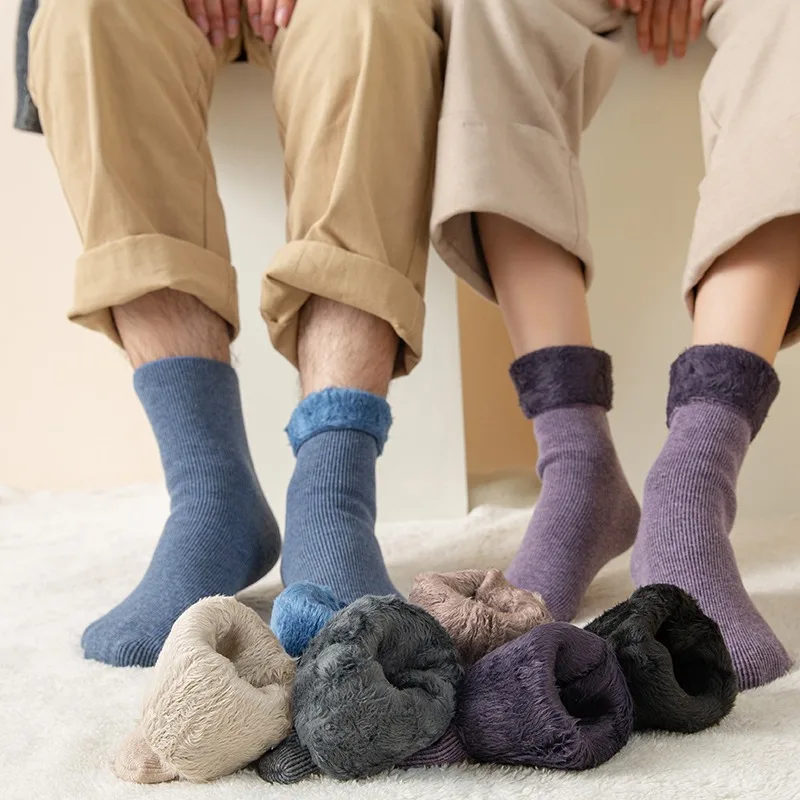 

1 Pair Men Winter Socks Warm Thicken Thermal Snow Boots Floor Socks Soft Velvet Cashmere Sock Sleep Solid Color Home Floor Socks