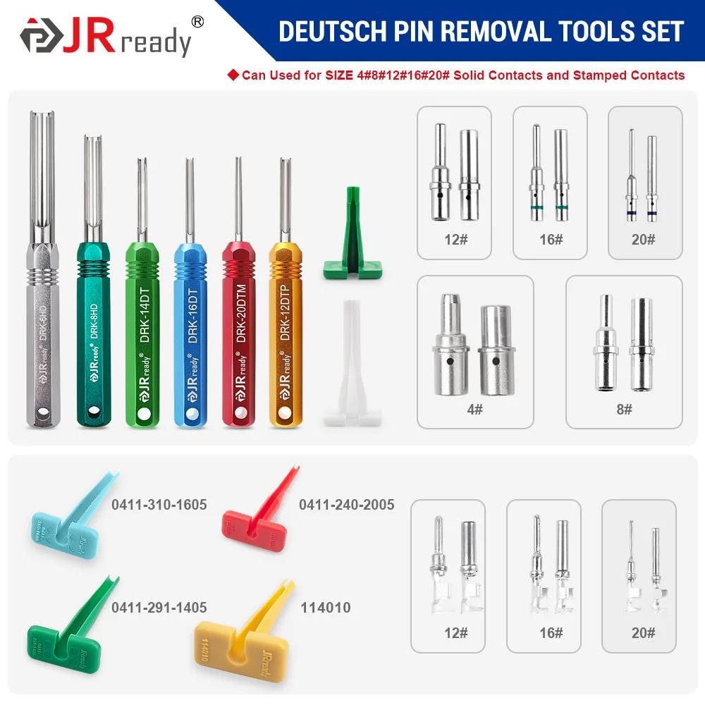 JRready ST5257 Deutsch Connector Tool Kit for 4#8#16#12#20#Solid/Stamped Contacts 6-22AWG, with Plastic DRK-RT1 Pin Removal Tool