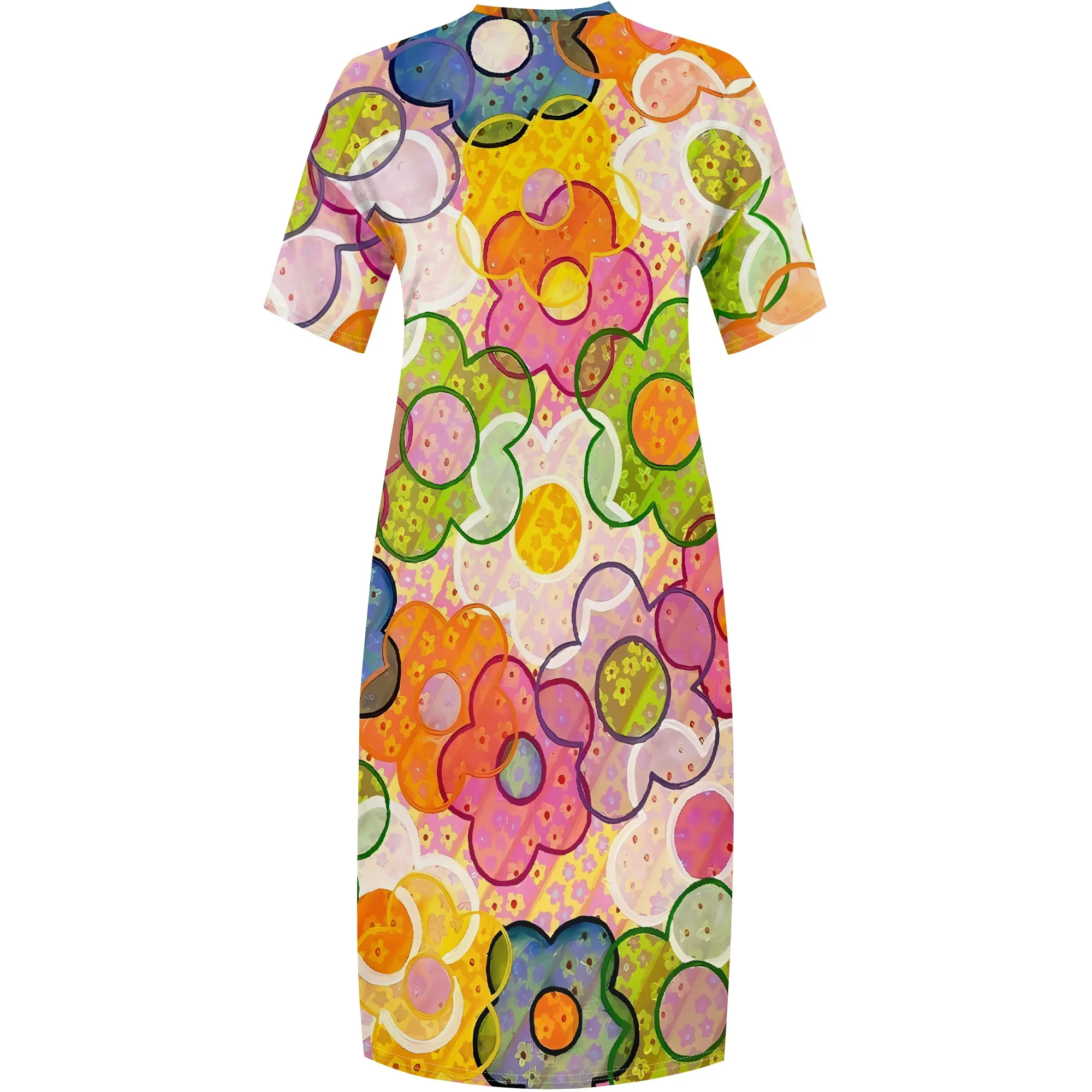 Nupusa kleurrijke bloemenprintjurk voor dames plus maat zomer casual maxi-jurk met V-hals en korte mouwen