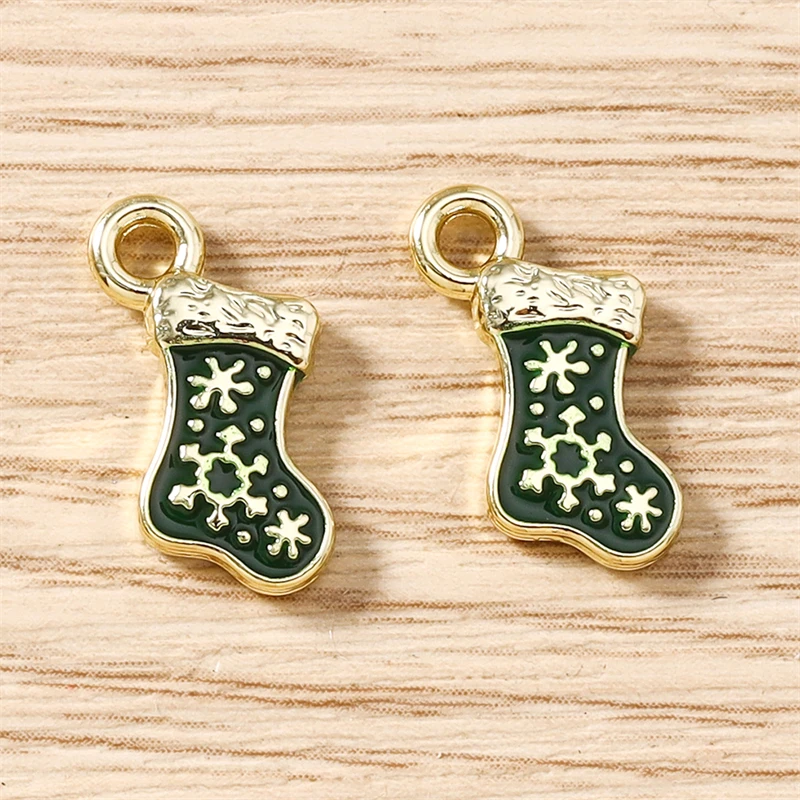5 Stück 10x16mm Niedliche Emaille-Weihnachtsschneeflocken-Socken-Anhänger für die Herstellung von Ohrringen, Halsketten, DIY-Bastelarbeiten, Schmuckzubehör – Detail 6