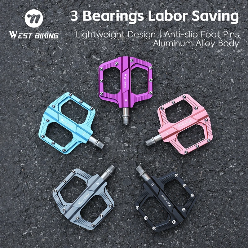 

Велосипедные педали WEST BIKING с 3 подшипниками из алюминиевого сплава, педали для шоссейного велосипеда MTB, противоскользящие сверхлегкие герметичные подшипники, велосипедные педали
