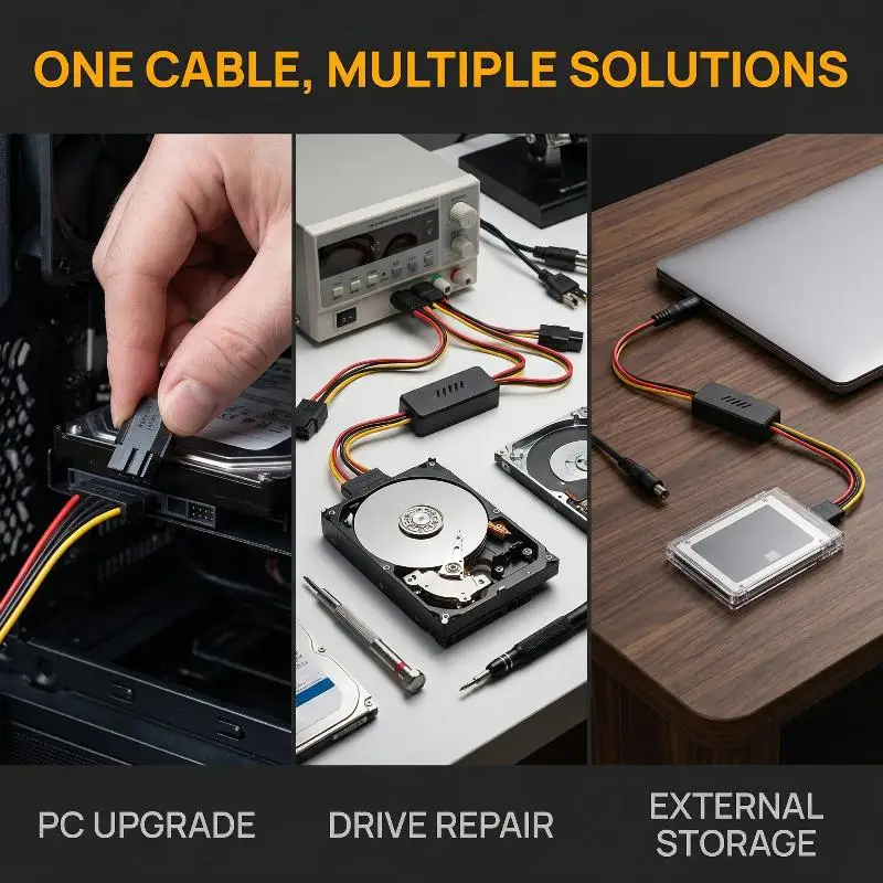 Versatile DC 5525 to SATA IDE 12V 4Pin Molex Power Cable for Fast Hard Drive Testing and  Tasks