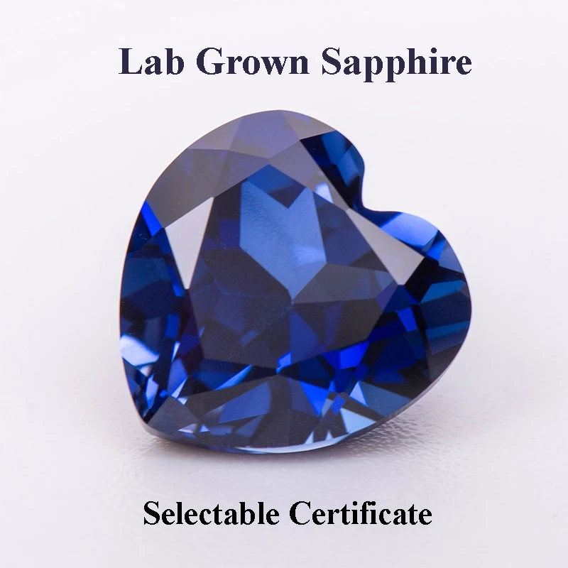 Lab Grown Sapphire Extremely Shiny Royal Blue Color Heart Shape DIY Charms Jewelry Making Ring Earrings Selectable Certificate