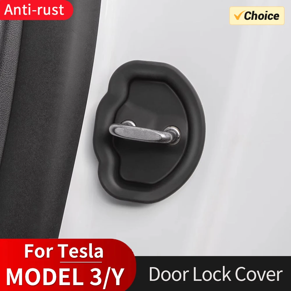 4pcs Car Door Mute Damping Cushion Silicone Door Lock Buckle Door Anti-collision Protective Cover for Tesla Model 3 Y Highland