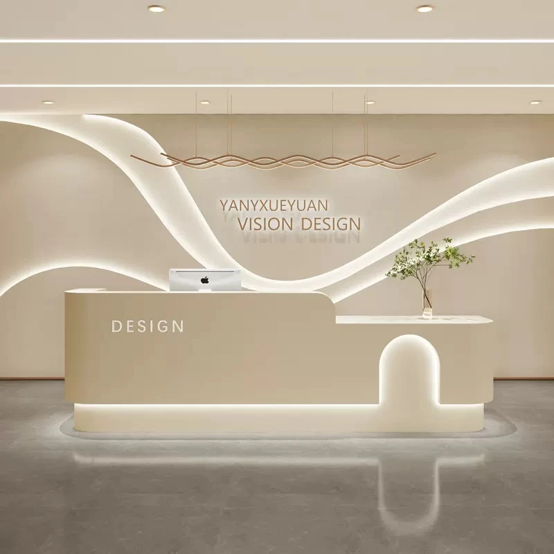 custom.Stainless Steel Plated Reception Desk Beauty Salon Front Counter Size and Can Be Customize Salon Shop