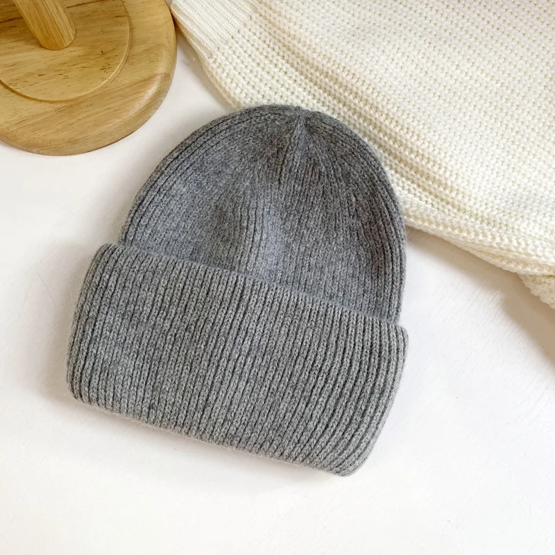 Mode warme Kaschmir Wolle Schädel Mütze Angola Kaninchen Fell Winter gestrickte Mützen Frauen Frauen Ski Outdoor einfarbige Hüte – Detail 10