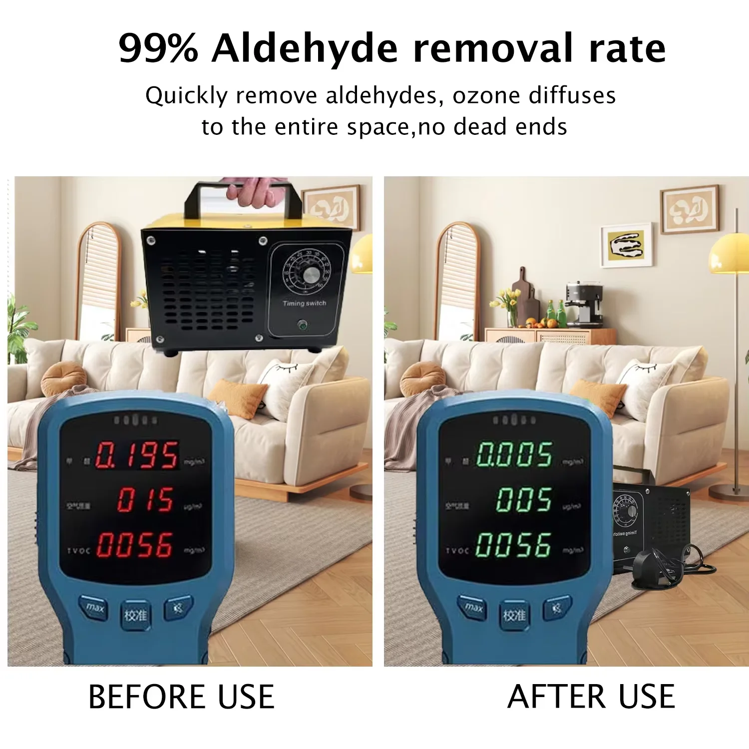 مولد أوزون لتنقية الهواء 60 جرام/ساعة مولد أوزون تعقيم الأوزون ينظف الفورمالديهايد وتنقية الهواء