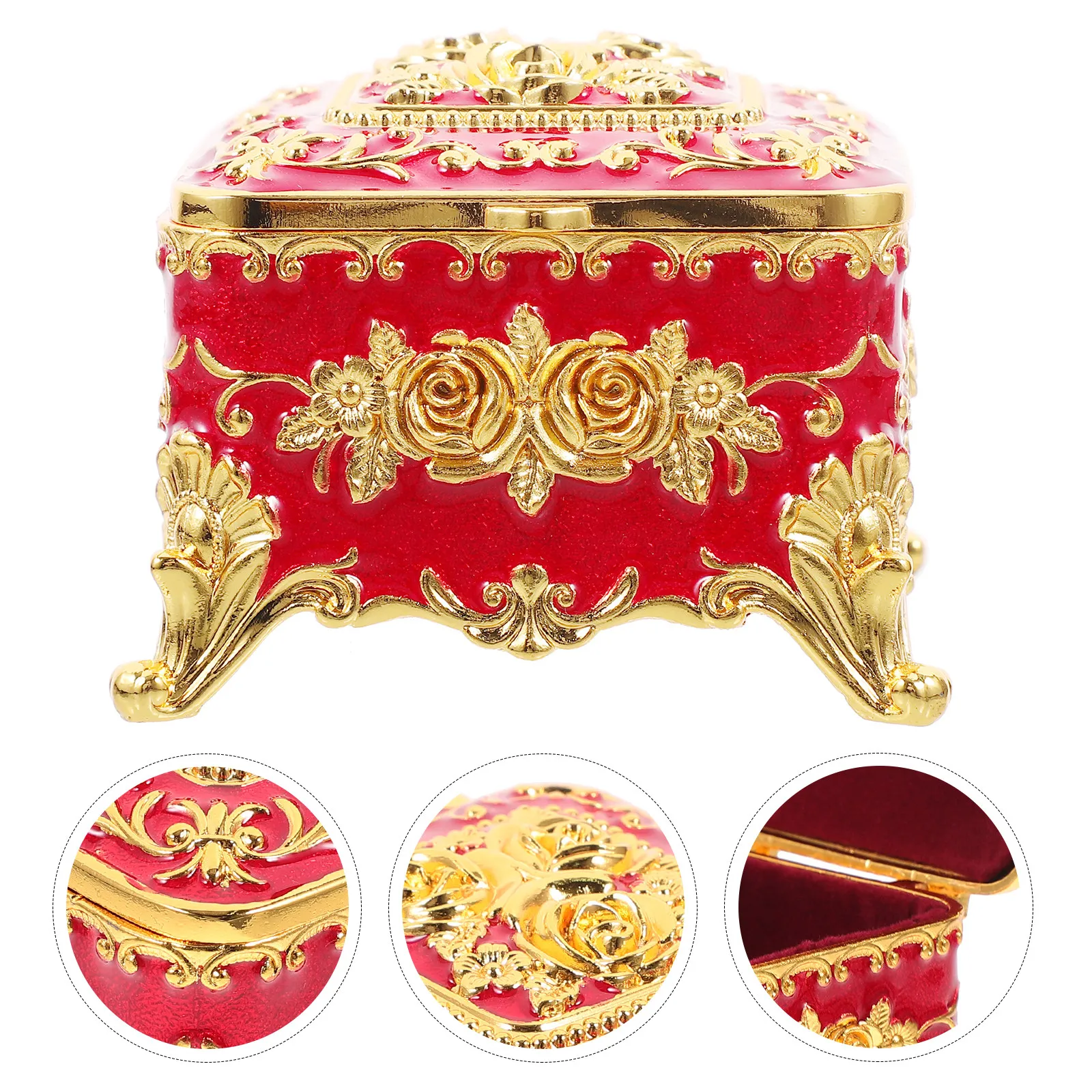 

Embossed Flower Jewelry Box Vintage Style Decorative Jewelry Storage Organizer Desktop Holder for Rings Earrings Necklaces Home