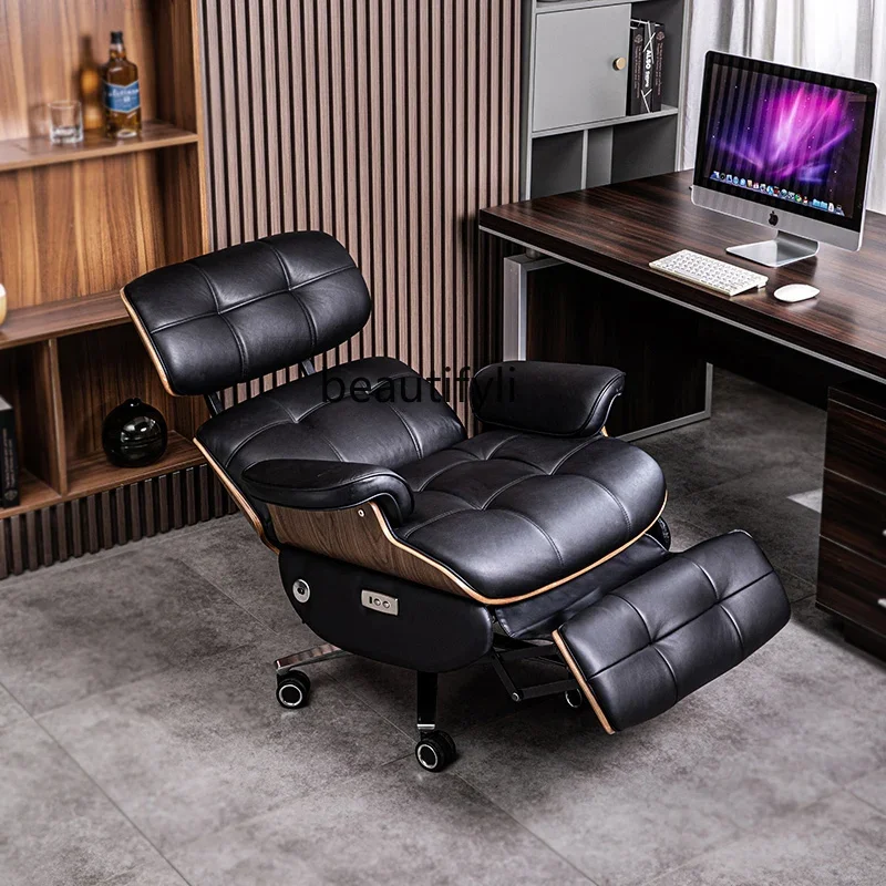 Leather household electric light luxury office chair comfortable sedentary boss chair lazy recliner