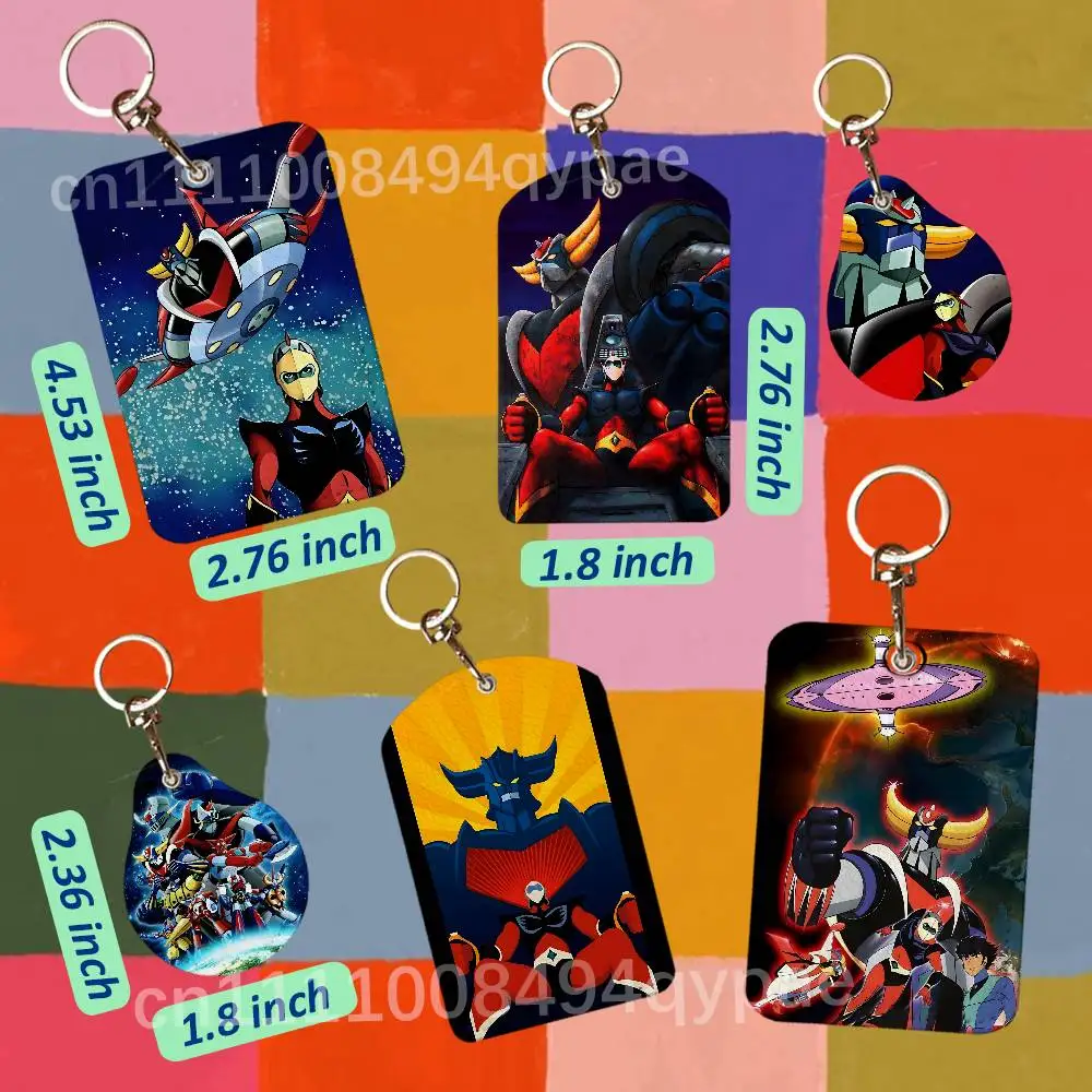 Goldorak UFO Robot Leather Access Card Case Anti-lost Card Holder Keychain Accessories Fingerprint-proof Key Tag Ring