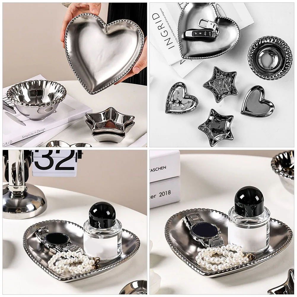 Ceramic Heart Jewelry Storage Dish Elegant Luxury Jewelry Organizer Tray Ring Necklace Holder Display Heart Shape Dish