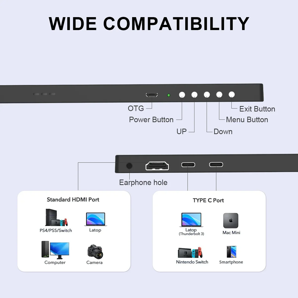 4K Gaming Monitor 15.6 inch Portable Monitor 3840x2160 60Hz Extended Screen Display for Xbox PS 4 5 Switch Office Work Phone