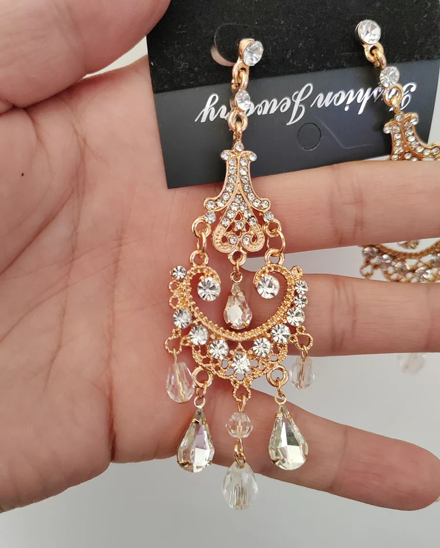 FARLENA Wedding Jewelry Korean Clear Crystal Rhinestones long drop Earrings for Women Fashion Bridal Earrings 2023