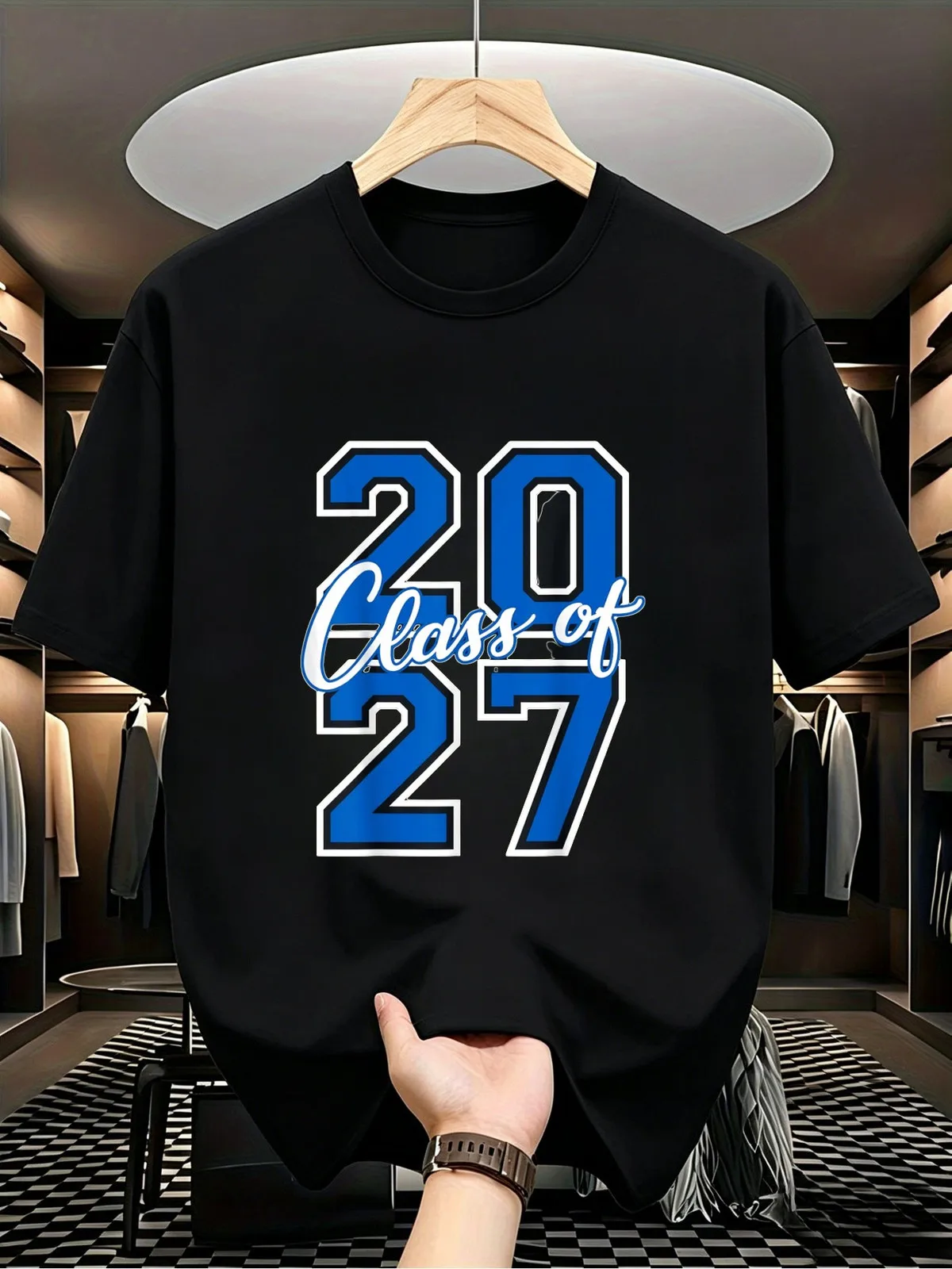 Class of 2027 Graduation Varsity Blue And White Letters Adult T Shirt Soft And Skinfriendly Breathable And Sweatabsorbent Using