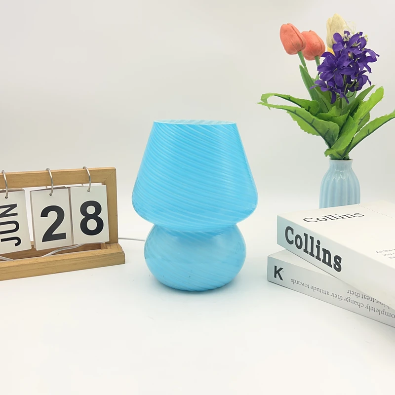 Striped Glass Gourd Three-color LED Table Lamp Bedroom Bedside Lighting Reading Decorative Lamp Suitable for Children